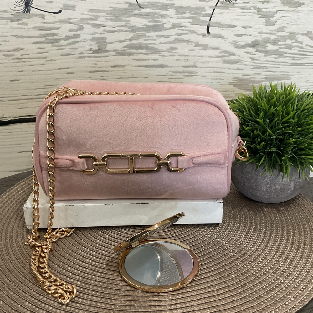 Pink Velvet Bag and Mirror Set